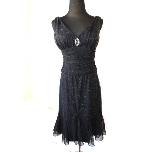 Vtg S.L. Fashions Babydoll Black mini Dress Size 6P Strappy Y2K Whimsigoth Shiny - Picture 9 of 10